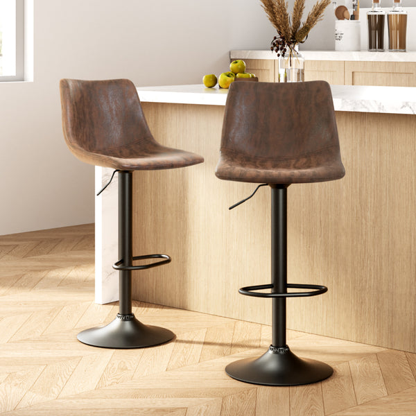 Artiss Set of 2 Bar Stools Gas Lift PU Leather- Brown