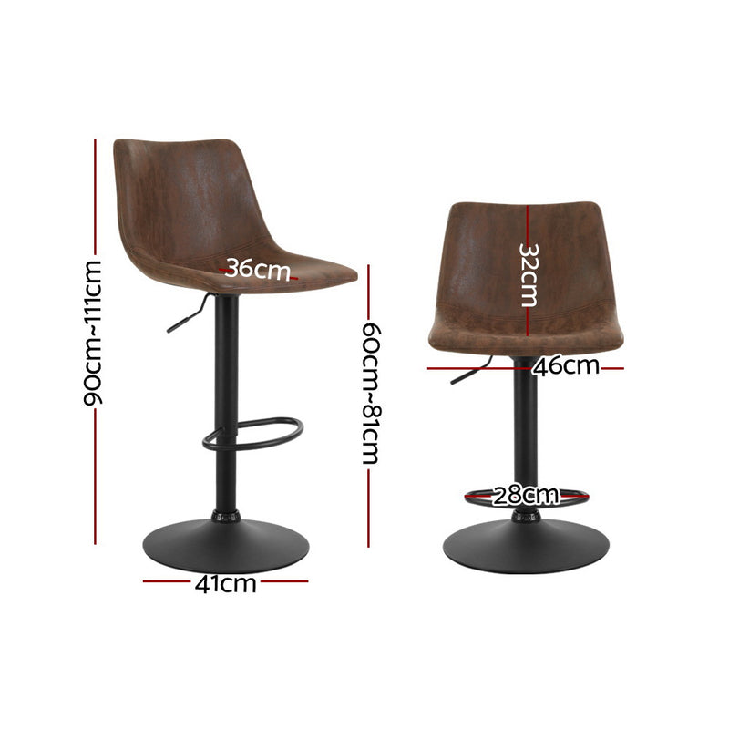 Artiss Set of 2 Bar Stools Gas Lift PU Leather- Brown