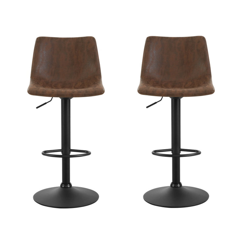 Artiss Set of 2 Bar Stools Gas Lift PU Leather- Brown