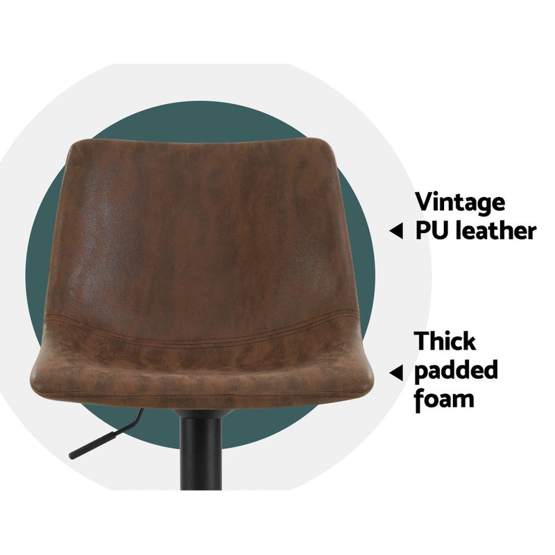 Artiss Set of 2 Bar Stools Gas Lift PU Leather- Brown