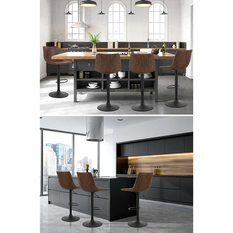 Artiss Set of 2 Bar Stools Gas Lift PU Leather- Brown