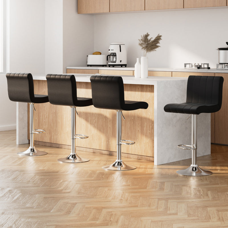 Artiss Set of 4 Line Style PU Leather Bar Stools - Black