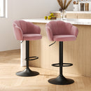 Artiss Set of 2 Bar Stools Kitchen Stool Swivel Chair Gas Lift Velvet Chairs Pink Nessah
