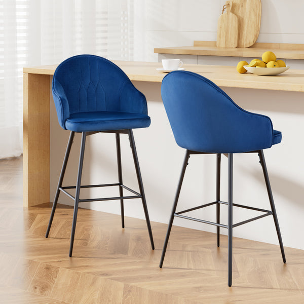 Artiss Set of 2 Bar Stools Kitchen Stool Dining Chairs Velvet Chair Barstool Blue Mesial