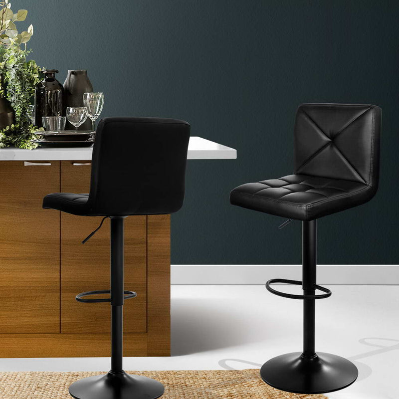 Artiss Set of 2 PU Leather Gas Lift Bar Stools - Black