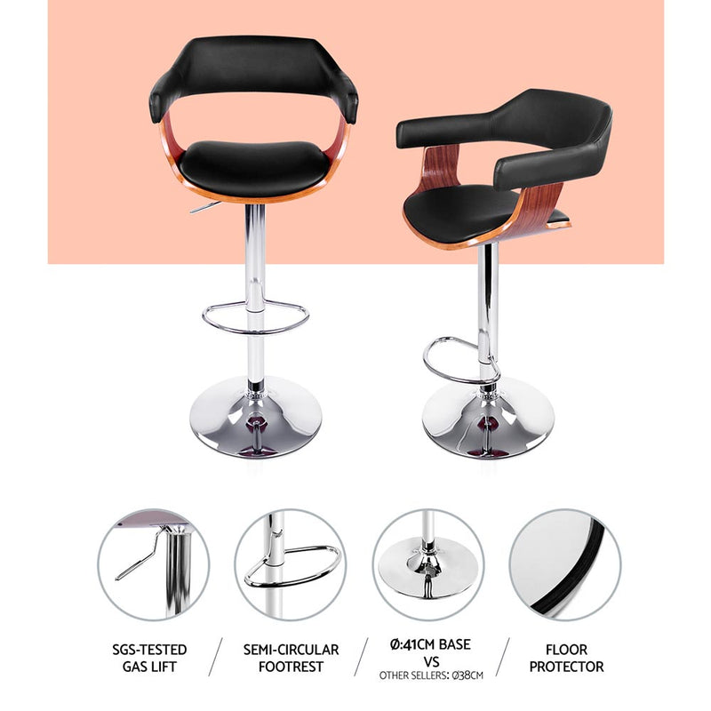 Artiss Set of 2 Wooden Bar Stool - Black and Wood