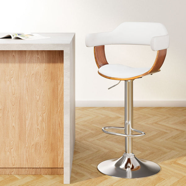 Artiss Wooden PU Leather Bar Stool - White and Chrome