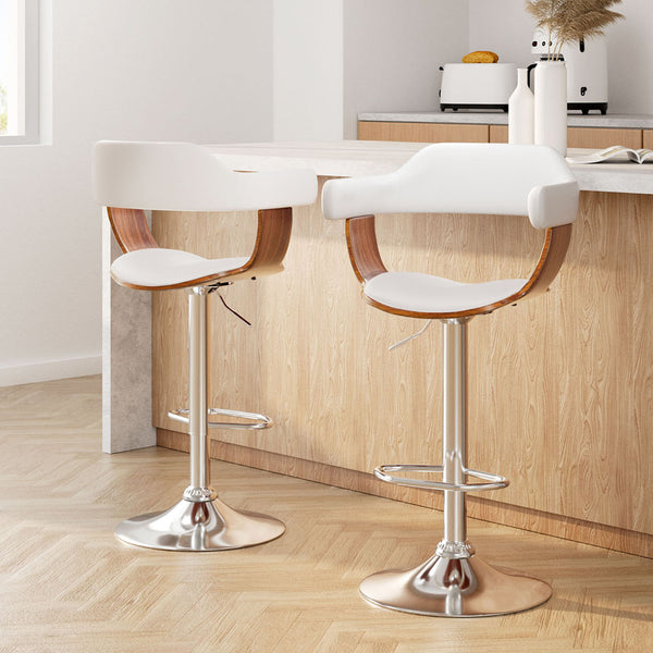 Artiss Set of 2 Wooden PU Leather Bar Stool - White and Chrome