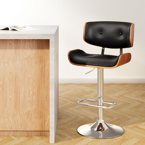 Artiss Wooden Gas Lift Bar Stool - Black and Chrome