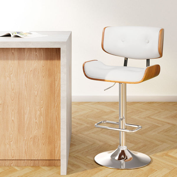 Artiss Wooden Gas Lift Bar Stool - White and Chrome