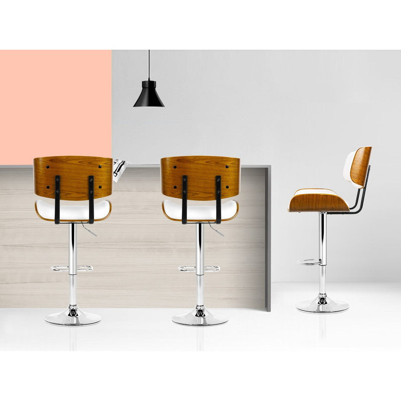 Artiss Wooden Gas Lift Bar Stool - White and Chrome