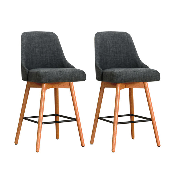 Artiss Set of 2 Wooden Fabric Bar Stools Square Footrest - Charcoal