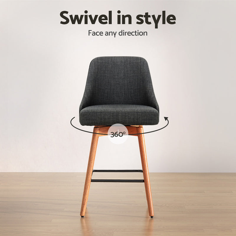 Artiss Set of 2 Wooden Fabric Bar Stools Square Footrest - Charcoal