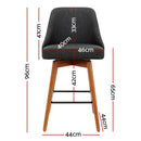 Artiss Set of 4 Wooden Fabric Bar Stools Square Footrest - Charcoal