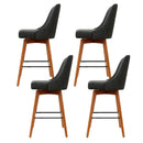 Artiss Set of 4 Wooden Fabric Bar Stools Square Footrest - Charcoal