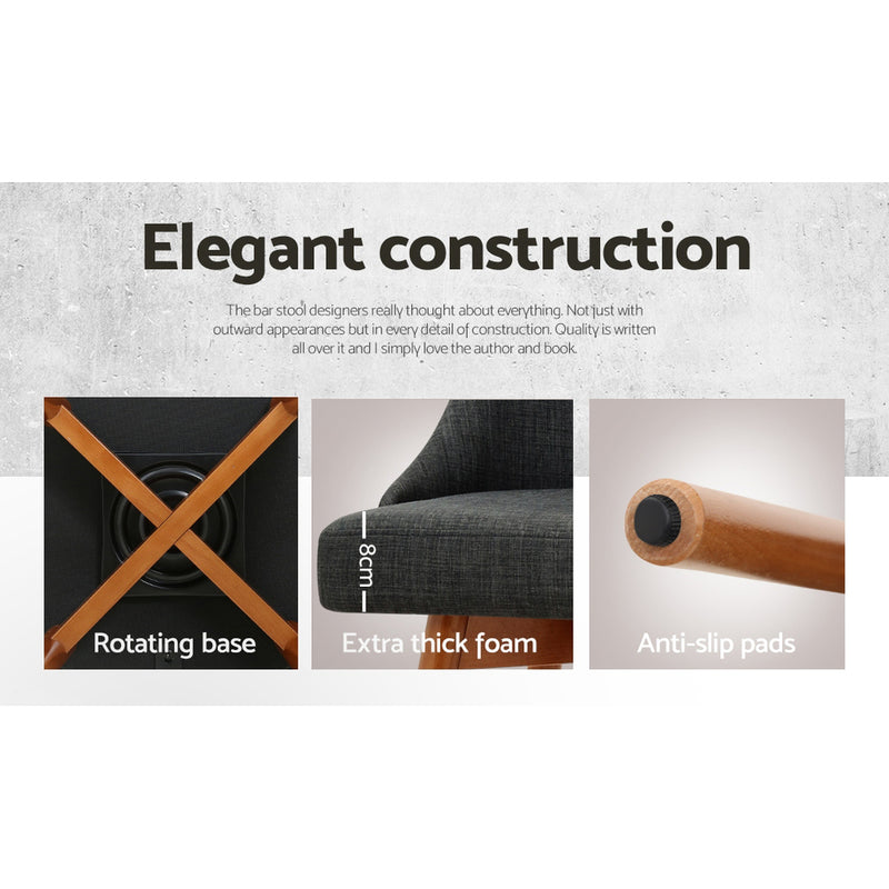 Artiss Set of 4 Wooden Fabric Bar Stools Square Footrest - Charcoal