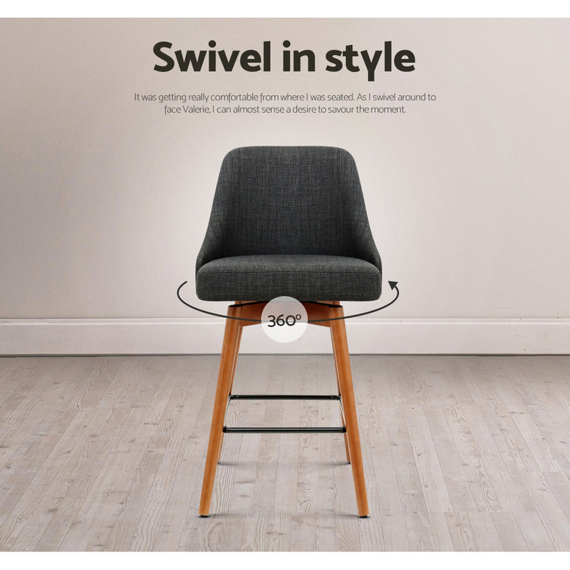 Artiss Set of 4 Wooden Fabric Bar Stools Square Footrest - Charcoal