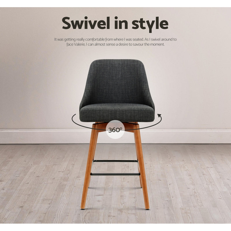 Artiss Set of 4 Wooden Fabric Bar Stools Square Footrest - Charcoal