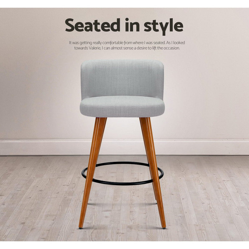 Artiss Set of 4 Wooden Fabric Bar Stools Circular Footrest - Light Grey