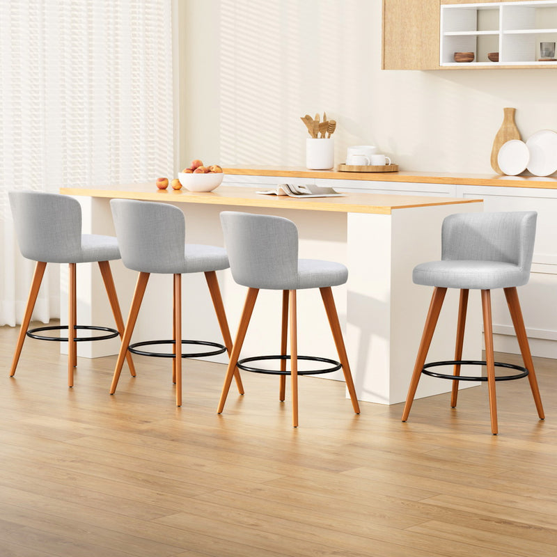 Artiss Set of 4 Wooden Fabric Bar Stools Circular Footrest - Light Grey