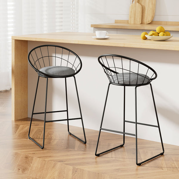 Artiss Set of 2 Bar Stools Steel Fabric - Grey and Black