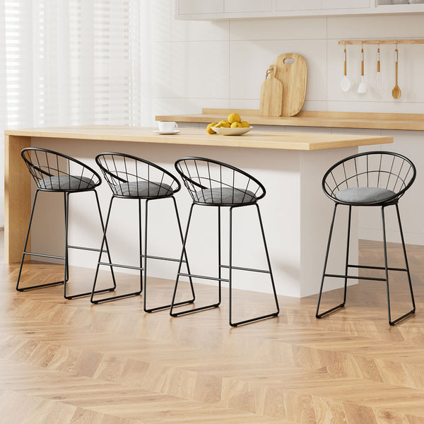 Artiss Set of 4 Bar Stools Steel Fabric - Grey and Black