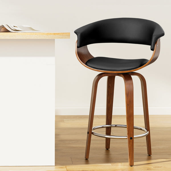 Artiss Swivel PU Leather Bar Stool - Wood and Black