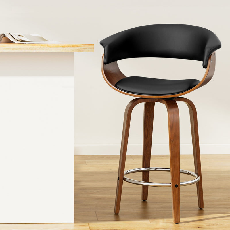 Artiss Swivel PU Leather Bar Stool - Wood and Black
