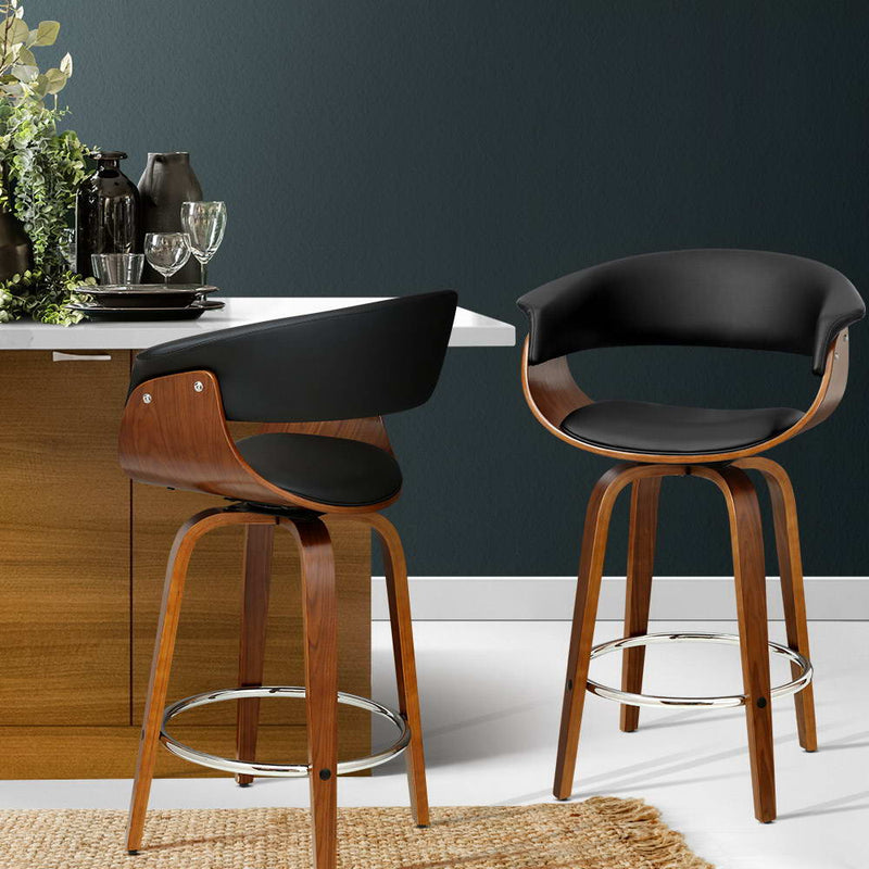 Artiss Swivel PU Leather Bar Stool - Wood and Black