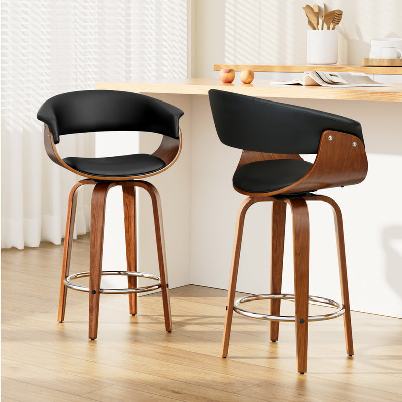 Artiss Set of 2 Swivel PU Leather Bar Stool - Wood and Black