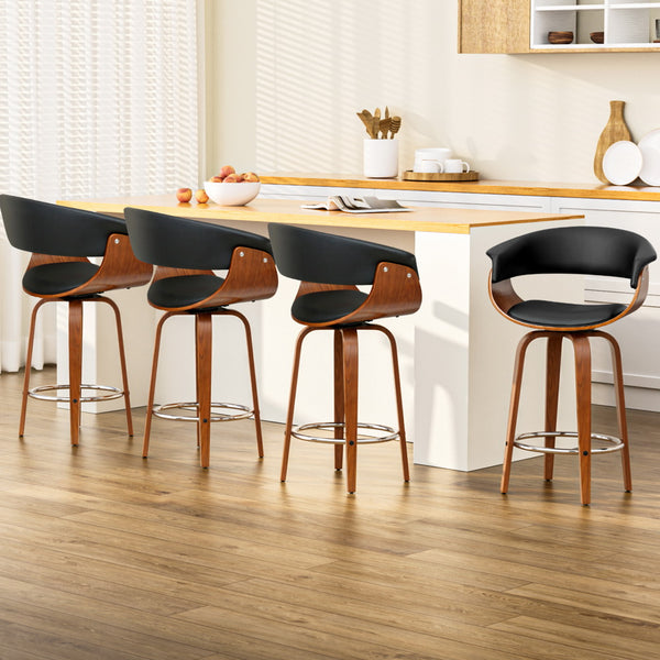 Artiss Set of 4 Swivel PU Leather Bar Stool - Wood and Black