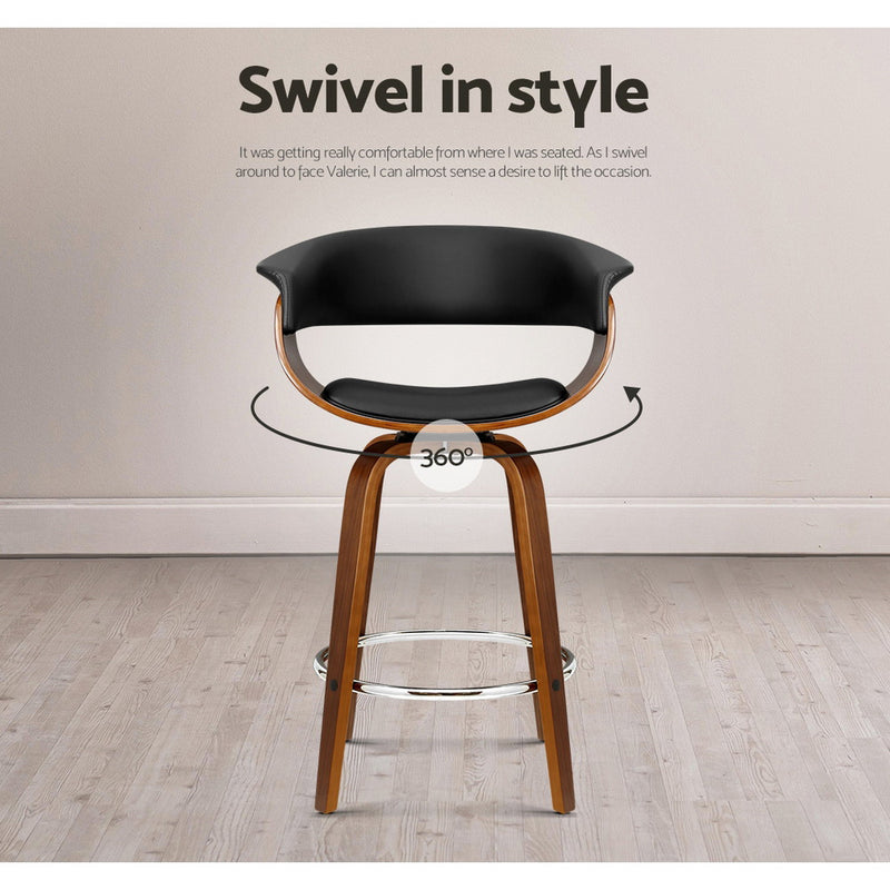 Artiss Set of 4 Swivel PU Leather Bar Stool - Wood and Black