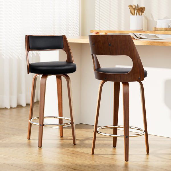 Artiss Set of 2 Wooden Bar Stools PU Leather - Black and Wood
