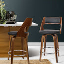 Artiss Set of 2 Wooden Bar Stools PU Leather - Black and Wood