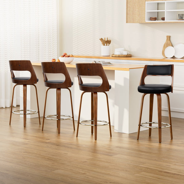 Artiss Set of 4 Wooden Bar Stools PU Leather - Black and Wood