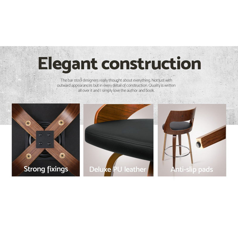 Artiss Set of 4 Wooden Bar Stools PU Leather - Black and Wood