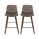 Artiss Set of 2 PU Leather Bar Stools Square Footrest - Wood and Brown