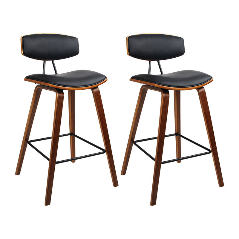 Artiss Set of 2 PU Leather Circular Footrest Bar Stools - Black
