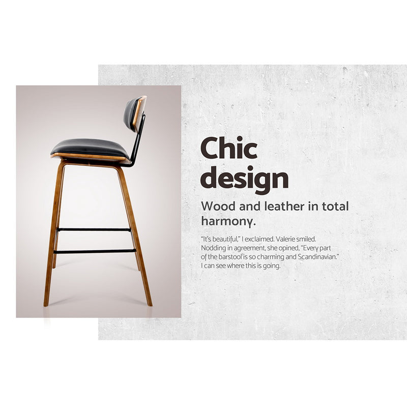 Artiss Set of 2 PU Leather Circular Footrest Bar Stools - Black