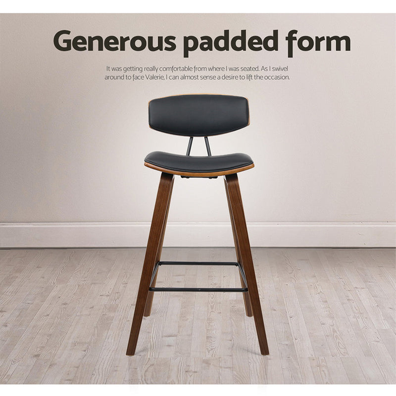 Artiss Set of 2 PU Leather Circular Footrest Bar Stools - Black