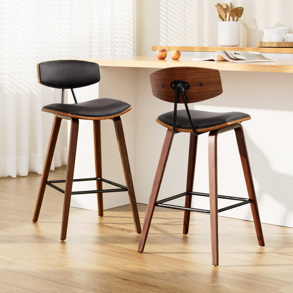 Artiss Set of 2 PU Leather Circular Footrest Bar Stools - Black