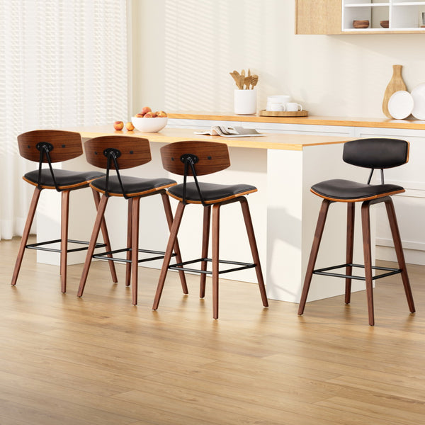 Artiss Set of 4 PU Leather Circular Footrest Bar Stools - Black