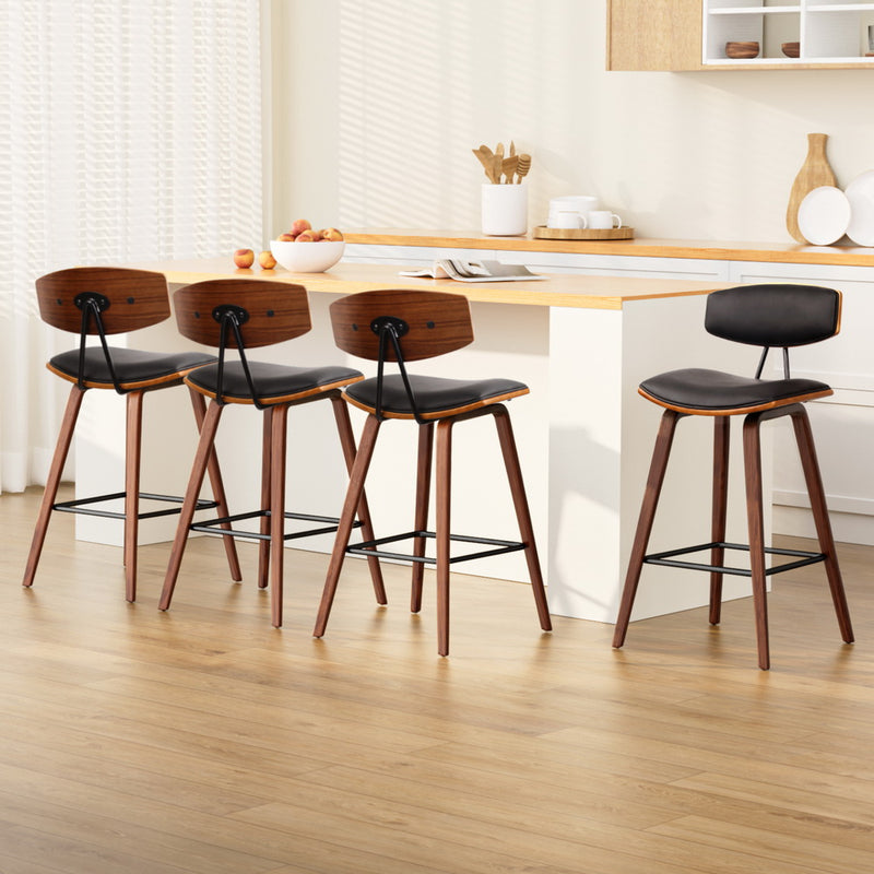 Artiss Set of 4 PU Leather Circular Footrest Bar Stools - Black