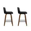 Artiss Set of 2 Wooden PU Leather Bar Stool - Black and Brown Wood Legs