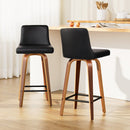 Artiss Set of 2 Wooden PU Leather Bar Stool - Black and Brown Wood Legs