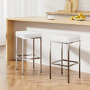 Artiss Set of 2 PU Leather Backless Bar Stools - White and Chrome