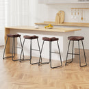 Artiss Set of 4 Elm Wood Backless Bar Stools 65cm - Black and Dark Natural