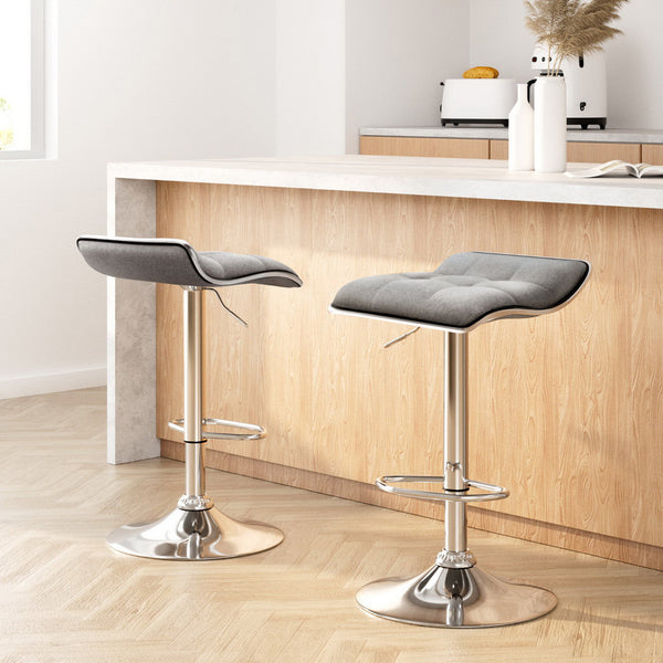 Artiss Set of 2 Fabric Bar Stools Swivel Bar Stools- Grey Chrome
