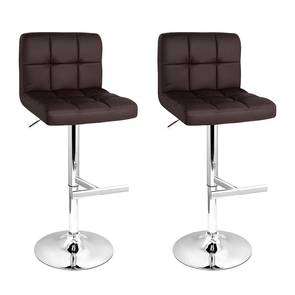 Artiss Set of 2 Gas Lift Bar Stools PU Leather - Chocolate Brown