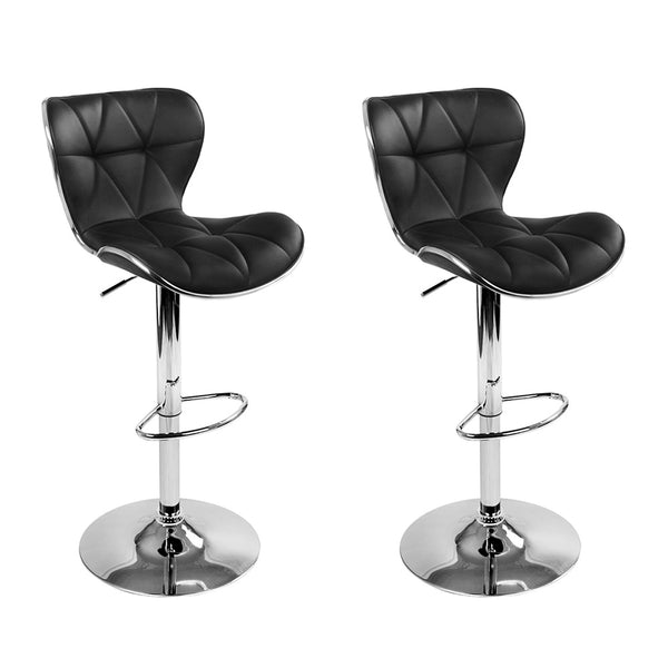 Artiss Set of 2 PU Leather Patterned Bar Stools - Black and Chrome